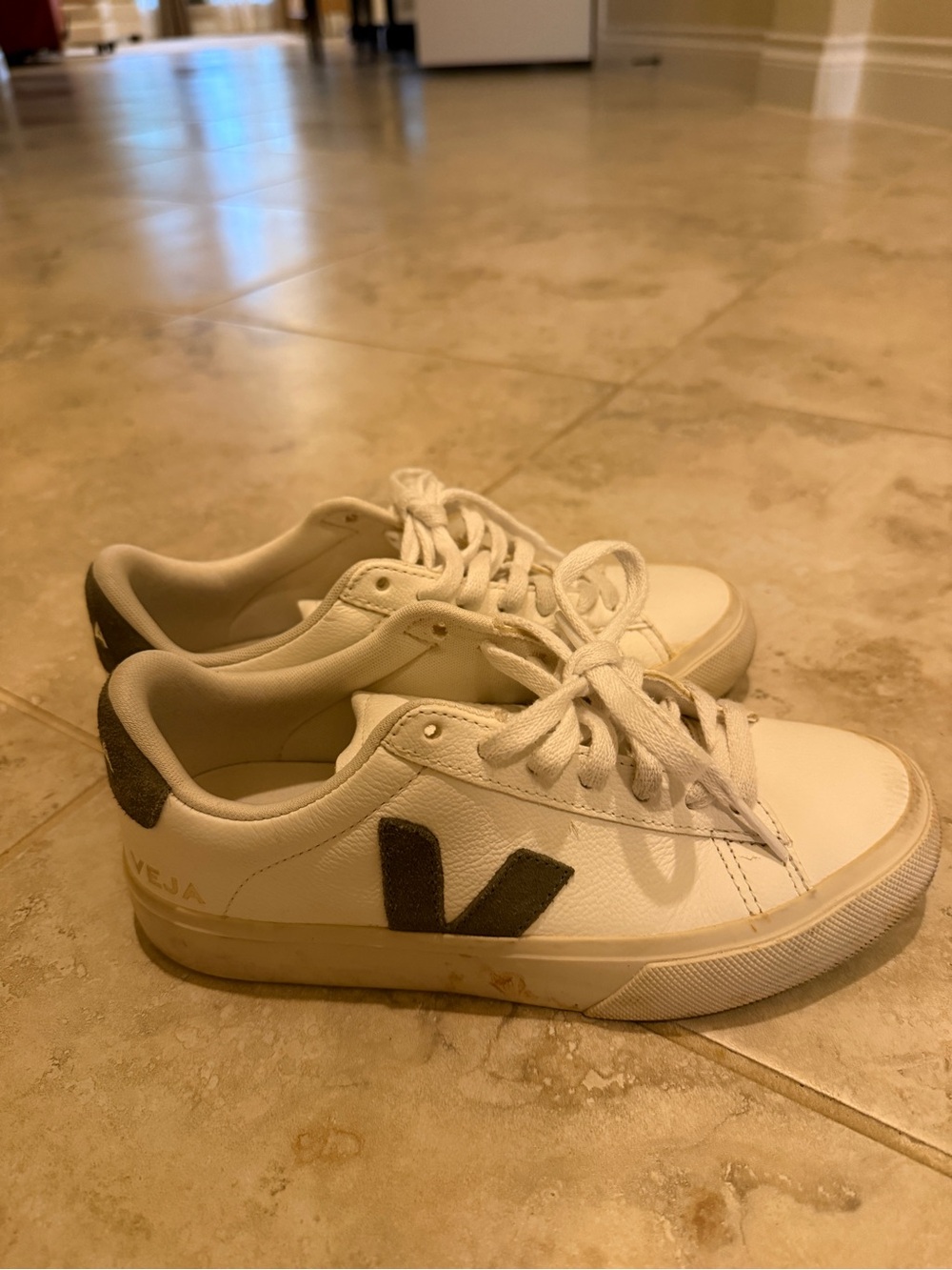 Veja Women White Sneakers with Black V Accent